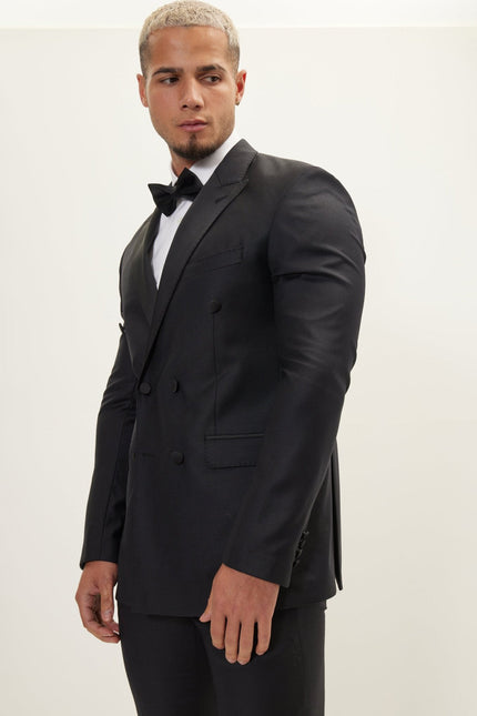 Men's Double-Breasted Wool and Silk Tuxedo Suit - Black | Ron Tomson