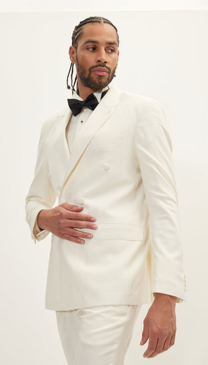 Double-Breasted Wool and Silk Tuxedo Suit - Off-White
