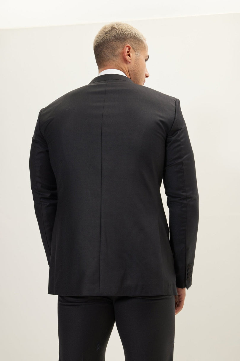 Men's Double-Breasted Wool and Silk Tuxedo Suit - Black | Ron Tomson
