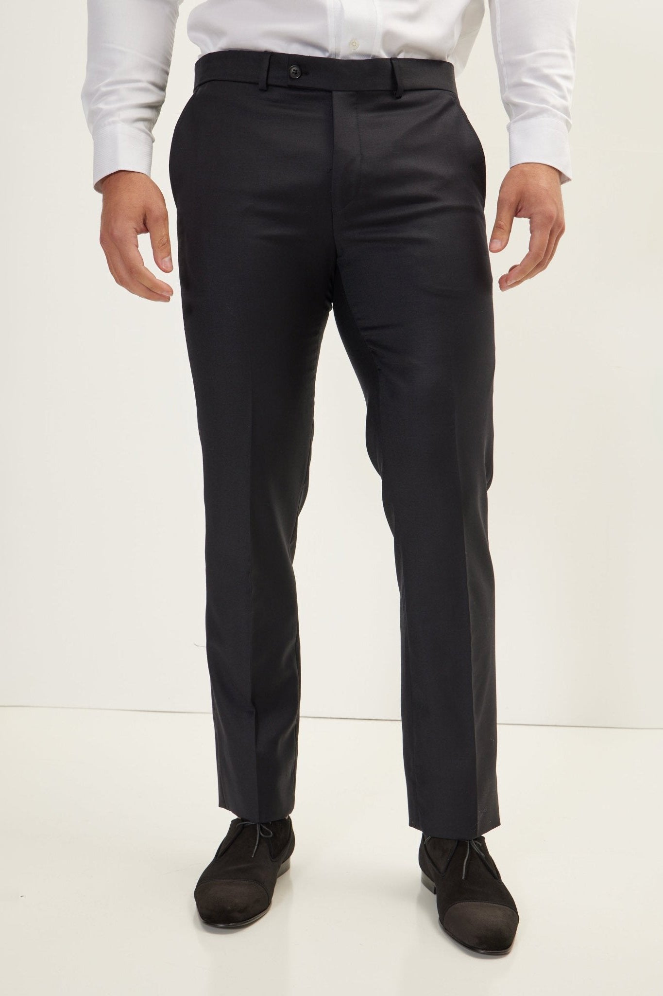 スーツ Dressedundressed Black Tailored Trousers Super 180s Wool Silk Double-Breasted Tuxedo - Black | Ron Tomson