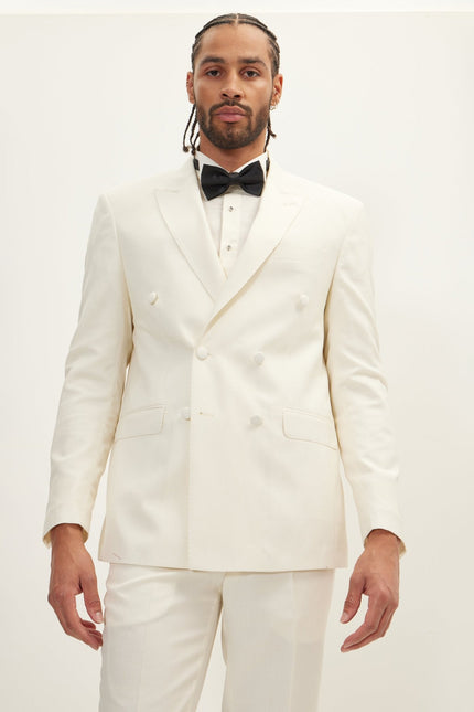 Men's Double-Breasted Wool and Silk Tuxedo Suit - Off-White | Ron Tomson