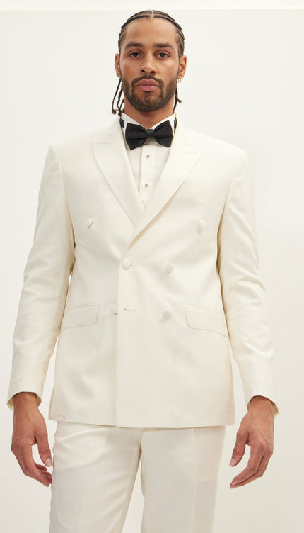 Double-Breasted Wool and Silk Tuxedo Suit - Off-White