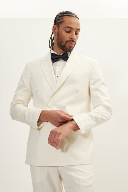 Men's Double-Breasted Wool and Silk Tuxedo Suit - Off-White | Ron Tomson