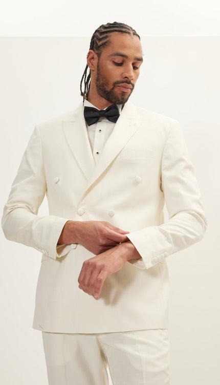 Double-Breasted Wool and Silk Tuxedo Suit - Off-White