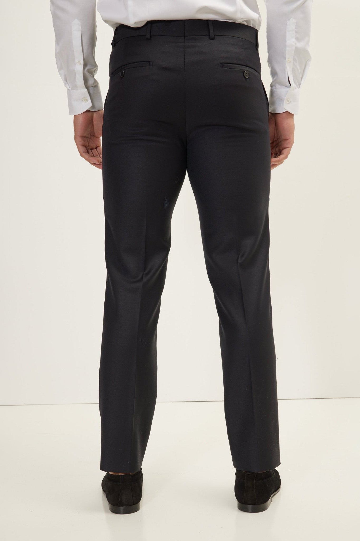 Super 180s Wool Silk Double-Breasted Tuxedo - Black | Ron Tomson