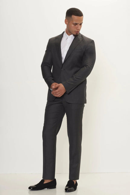 Men's Super 180s Wool and Silk Single-Breasted Suit - Slate Grey | Ron Tomson