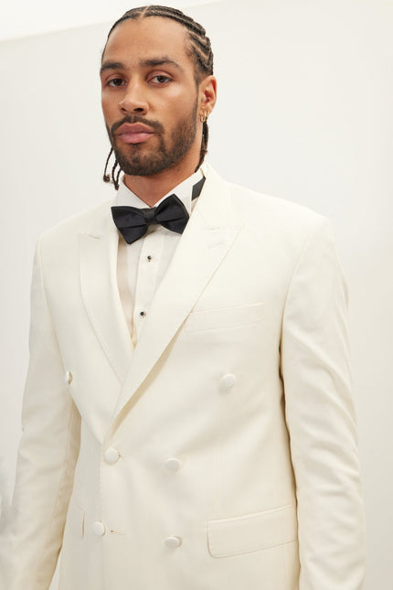 Men's Double-Breasted Wool and Silk Tuxedo Suit - Off-White | Ron Tomson