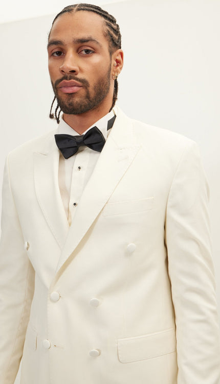 Double-Breasted Wool and Silk Tuxedo Suit - Off-White