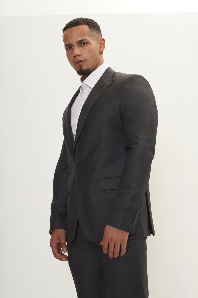 Men's Super 180s Wool and Silk Single-Breasted Suit - Slate Grey | Ron Tomson