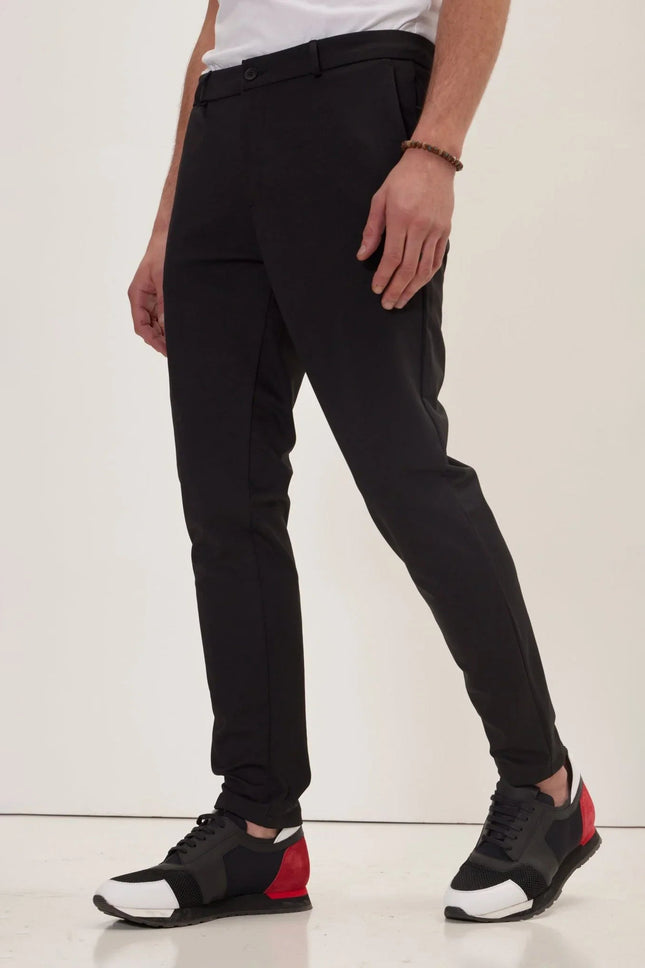 Men's Tapered Drawstring Casual Pants - Black | Ron Tomson