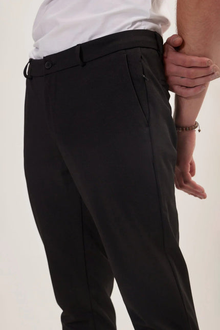 Men's Tapered Drawstring Casual Pants - Black | Ron Tomson