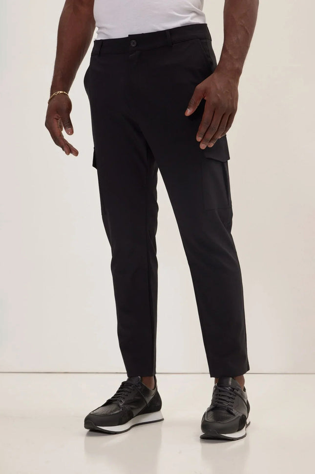 Men's Tapered No-Wrinkle Utility Pants - Black | Ron Tomson