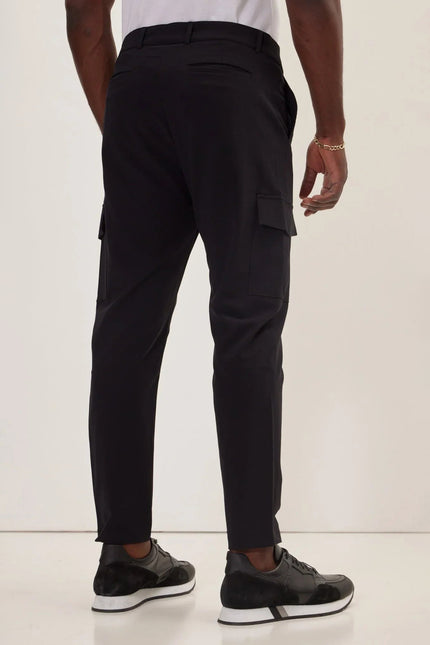 Men's Tapered No-Wrinkle Utility Pants - Black | Ron Tomson