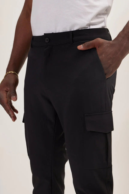 Men's Tapered No-Wrinkle Utility Pants - Black | Ron Tomson