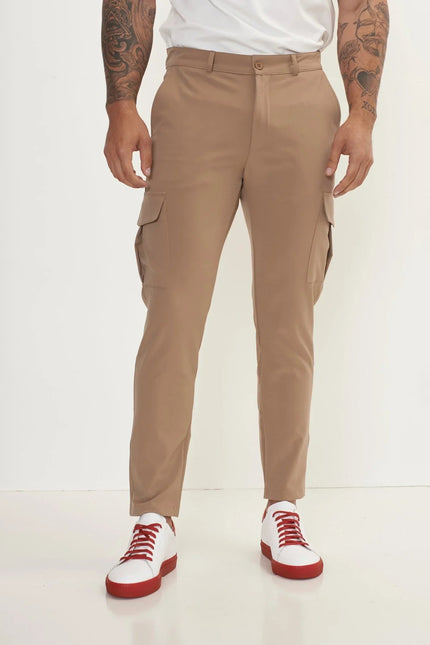 Men's Tapered No-Wrinkle Utility Pants - Camel | Ron Tomson