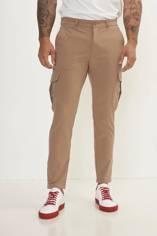 Men's Tapered No-Wrinkle Utility Pants - Camel | Ron Tomson