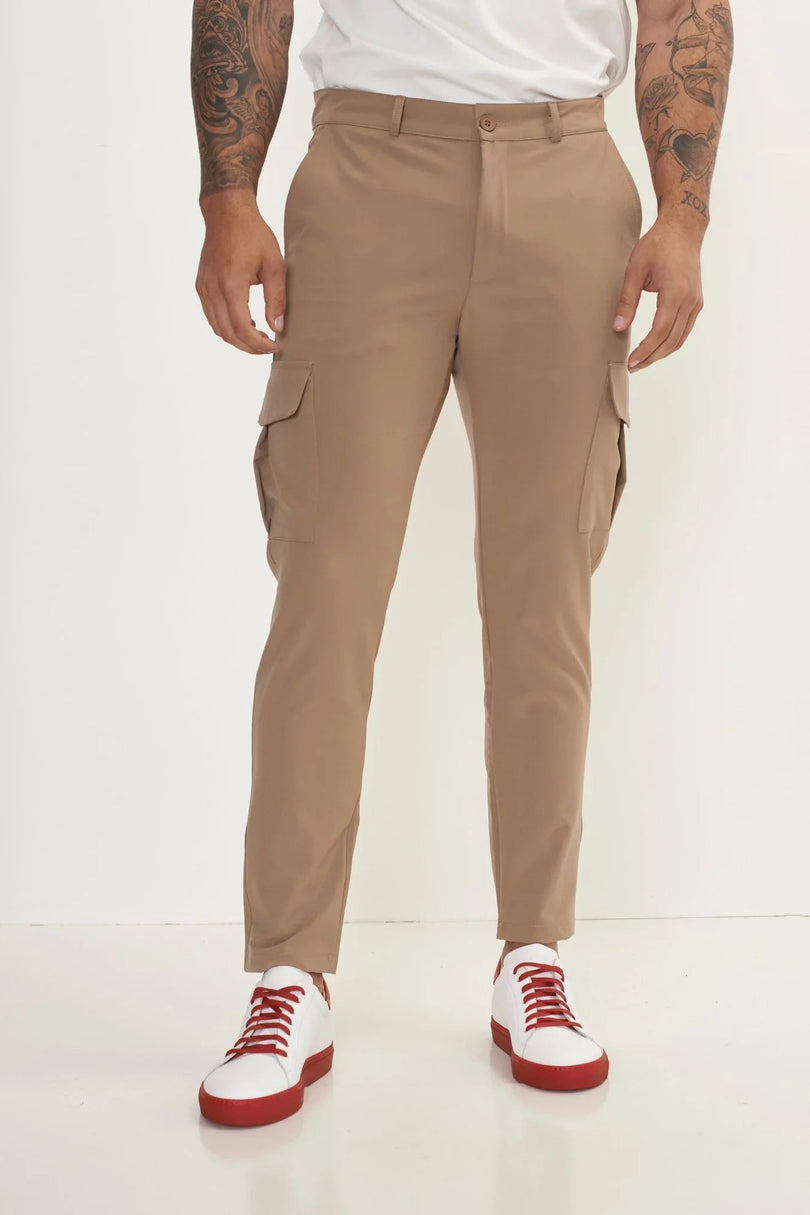 Men's Tapered No-Wrinkle Utility Pants - Camel | Ron Tomson