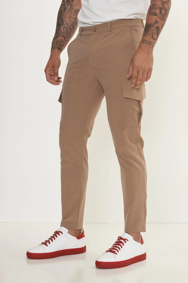 Men's Tapered No-Wrinkle Utility Pants - Camel | Ron Tomson
