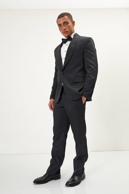 Men's Swiss Dot Shawl Lapel Tuxedo Jacket - Black | Ron Tomson