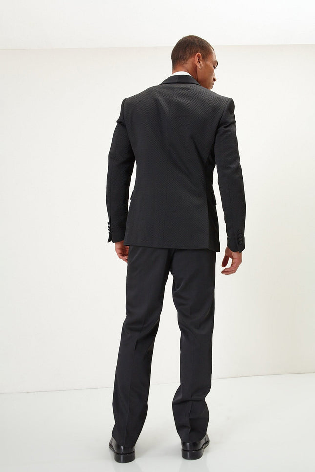 Men's Swiss Dot Shawl Lapel Tuxedo Jacket - Black | Ron Tomson
