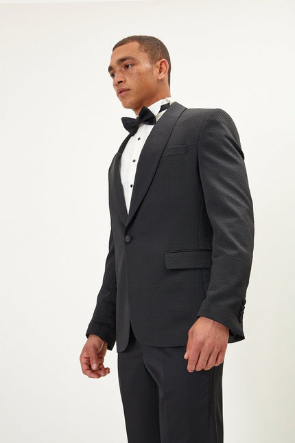 Men's Swiss Dot Shawl Lapel Tuxedo Jacket - Black | Ron Tomson