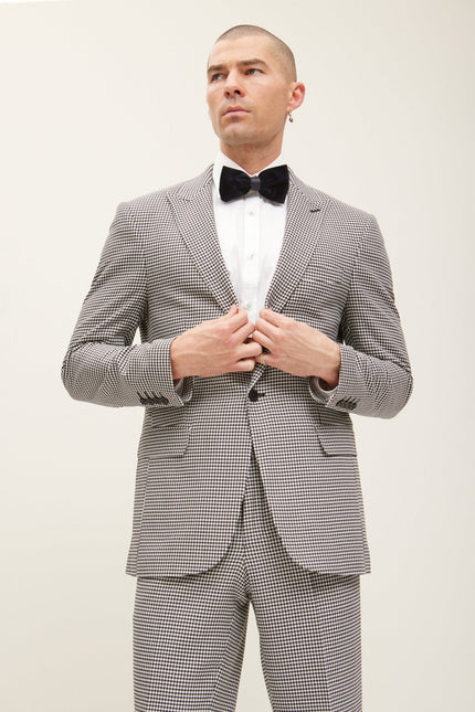 Men's Italian Super 120s Merino Wool Single-Breasted Suit - Black White | Ron Tomson