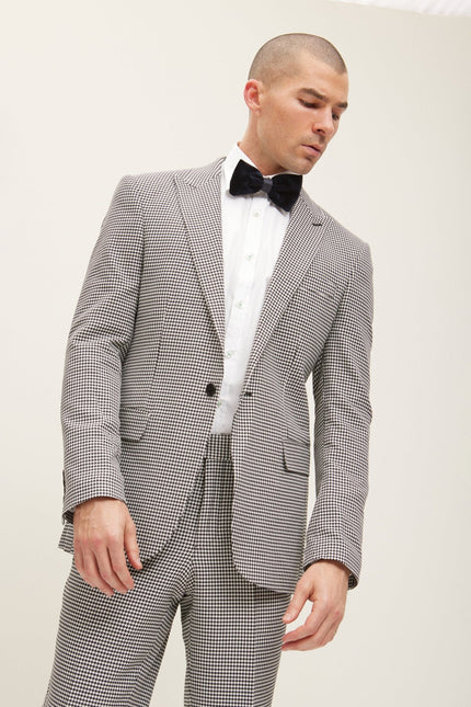 Men's Italian Super 120s Merino Wool Single-Breasted Suit - Black White | Ron Tomson