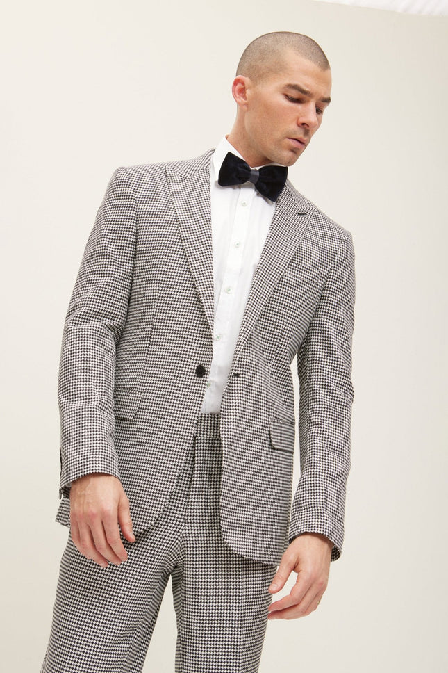 Men's Italian Super 120s Merino Wool Single-Breasted Suit - Black White | Ron Tomson