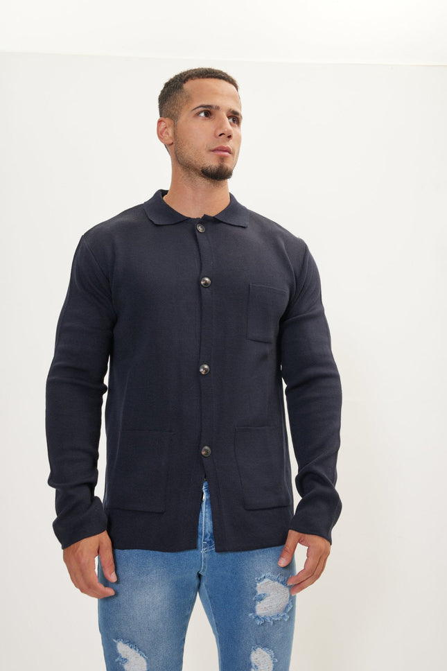 Men's Shawl Collar Knit Cardigan - Navy | Ron Tomson