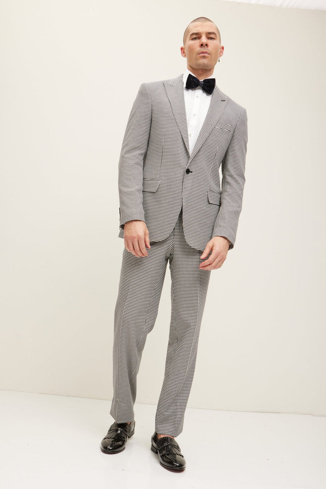 Men's Italian Super 120s Merino Wool Single-Breasted Suit - Black White | Ron Tomson