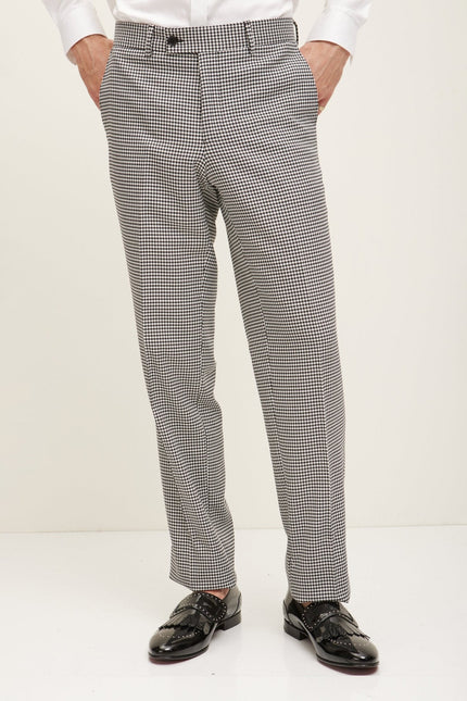 Men's Italian Super 120s Merino Wool Single-Breasted Suit - Black White | Ron Tomson
