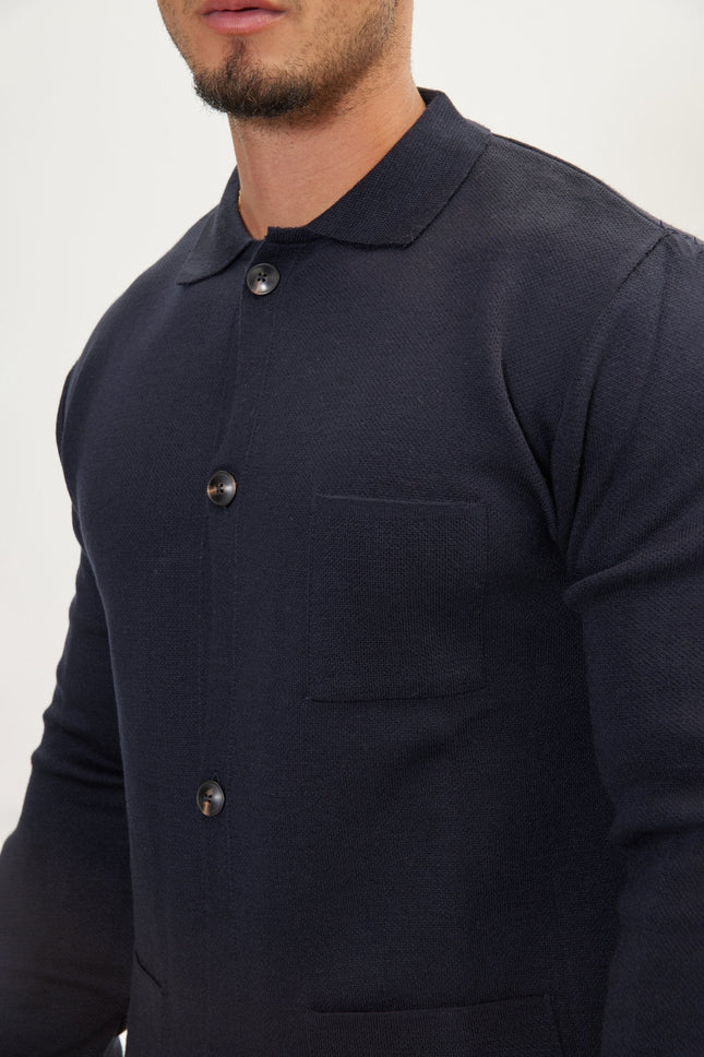 Men's Shawl Collar Knit Cardigan - Navy | Ron Tomson