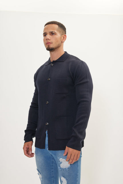 Men's Shawl Collar Knit Cardigan - Navy | Ron Tomson