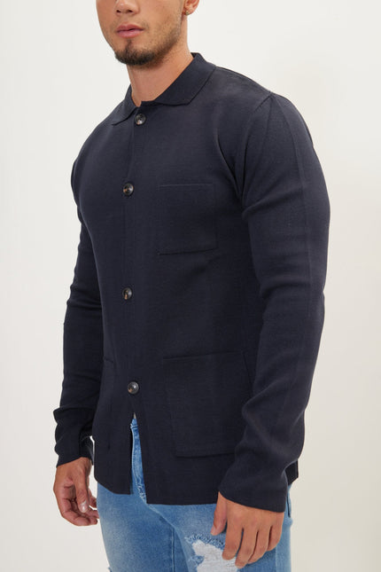 Men's Shawl Collar Knit Cardigan - Navy | Ron Tomson