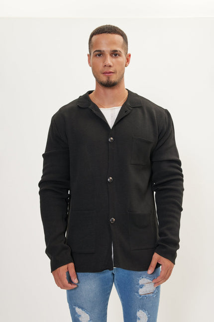 Men's Shawl Collar Knit Cardigan - Black | Ron Tomson