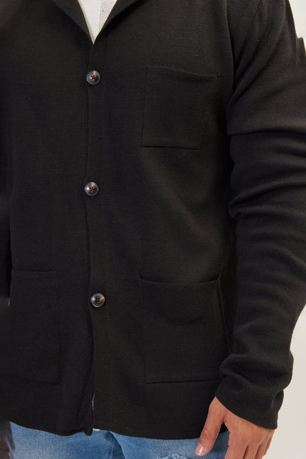 Men's Shawl Collar Knit Cardigan - Black | Ron Tomson