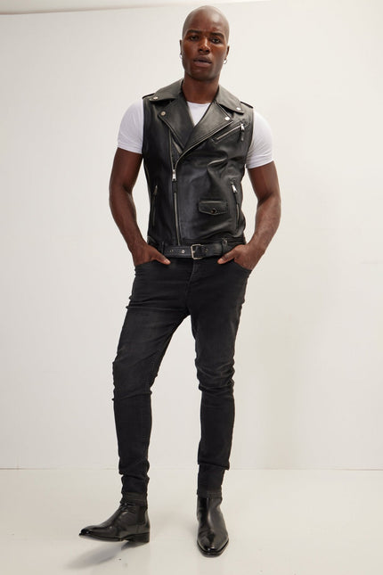 Asymmetric Zip Lambskin Vest - Black