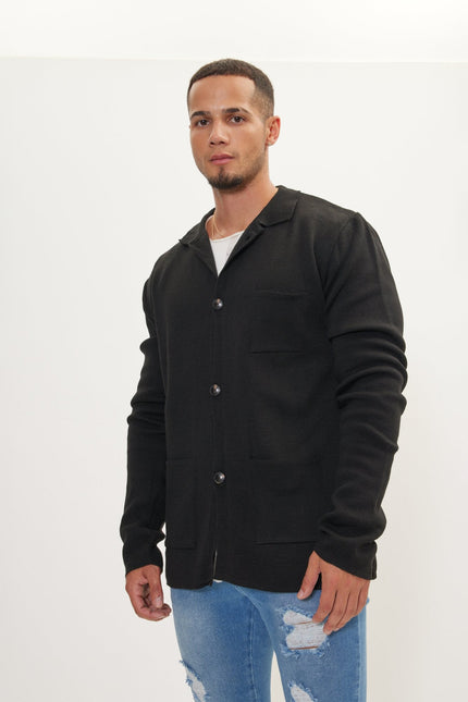 Men's Shawl Collar Knit Cardigan - Black | Ron Tomson