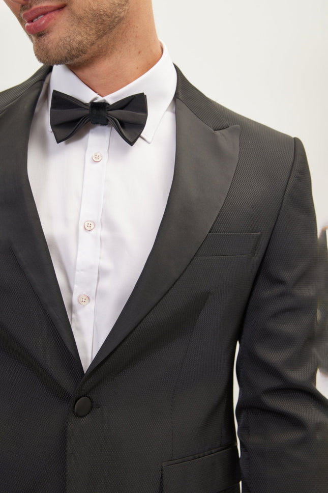 Men's Textured Peak Lapel Tuxedo Jacket - Black | Ron Tomson