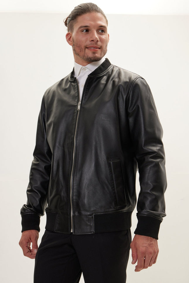 Men's Nappa Lambskin Bomber Jacket - Black | Ron Tomson