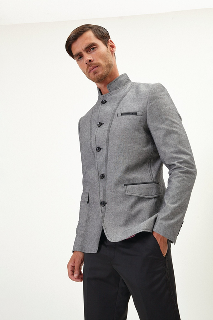 Men's Symmetric Button Blazer - Grey | Ron Tomson