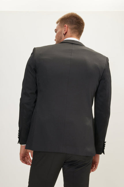 Men's Textured Peak Lapel Tuxedo Jacket - Black | Ron Tomson