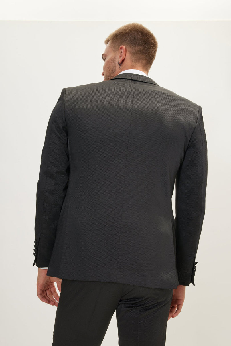 Men's Textured Peak Lapel Tuxedo Jacket - Black | Ron Tomson