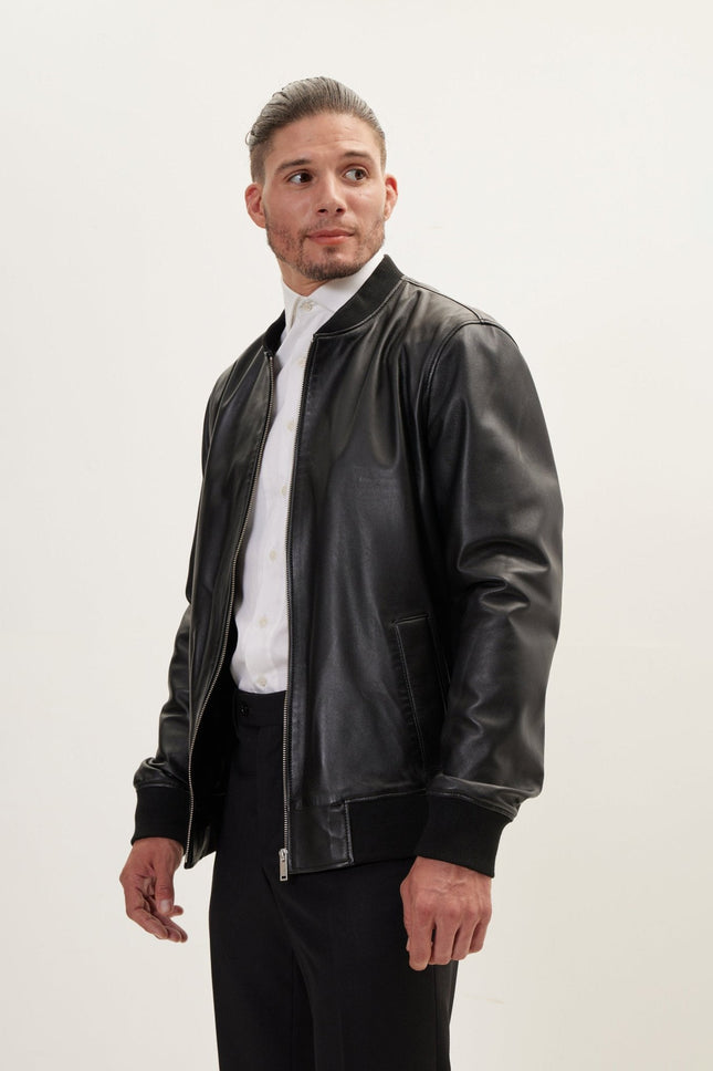 Men's Nappa Lambskin Bomber Jacket - Black | Ron Tomson