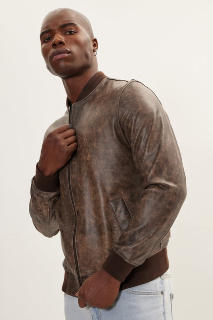 Men's Leather Bomber Jacket - Brown | Ron Tomson