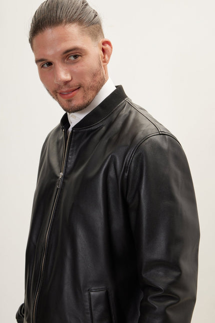 Men's Nappa Lambskin Bomber Jacket - Black | Ron Tomson