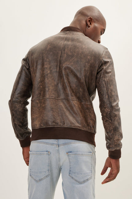 Men's Leather Bomber Jacket - Brown | Ron Tomson