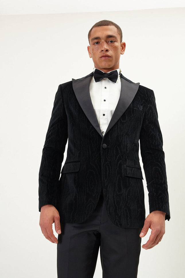 Men's Shawl Lapel Velvet Tuxedo Jacket - Jet Black | Ron Tomson
