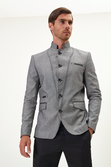 Men's Symmetric Button Blazer - Grey | Ron Tomson