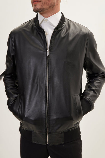 Men's Nappa Lambskin Bomber Jacket - Black | Ron Tomson